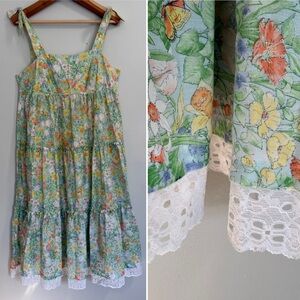 Vintage Gilead Floral Cottagecore Tiered Lace Midi Dress Sweetheart Square Neck